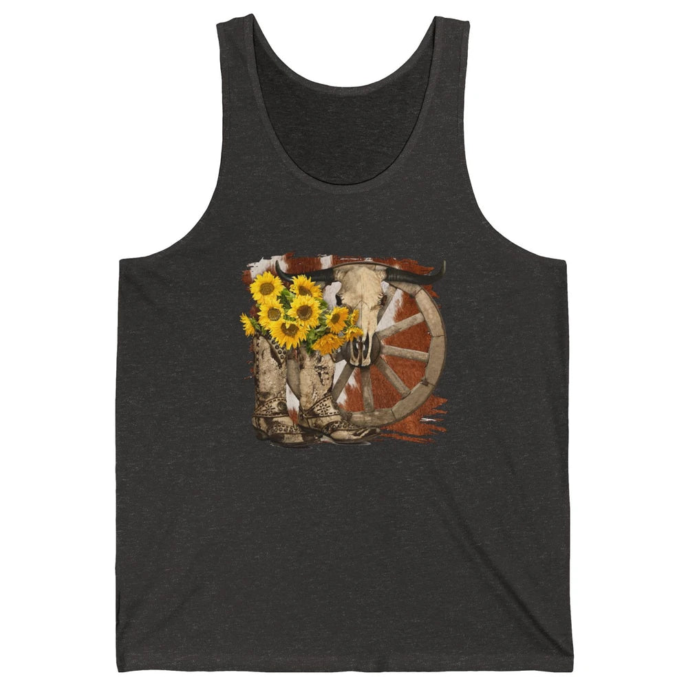 Retro Sunflower Cowgirl Boots Cow Skull Western Country Girl Unisex Jersey Tank