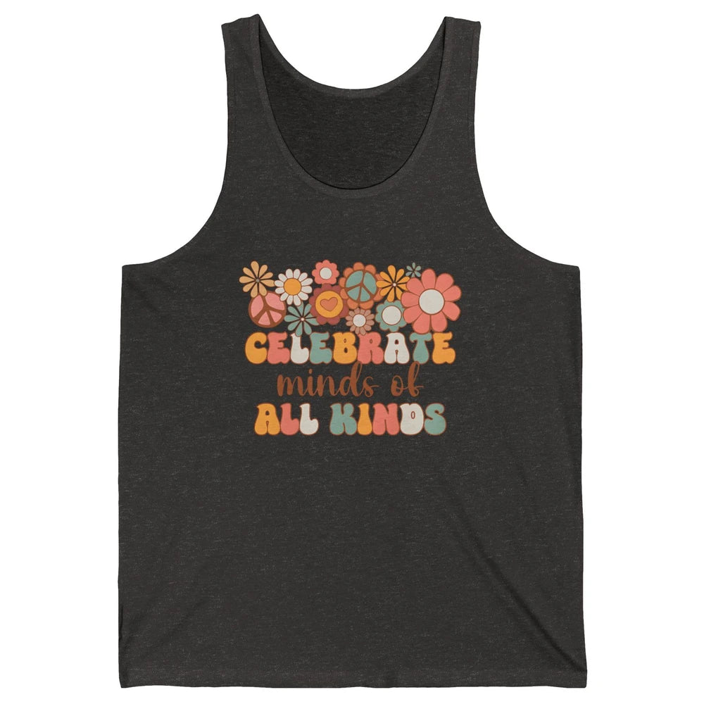 Retro Groovy Autism Celebrate Minds Of All Kind Sped Teacher Unisex Jersey Tank