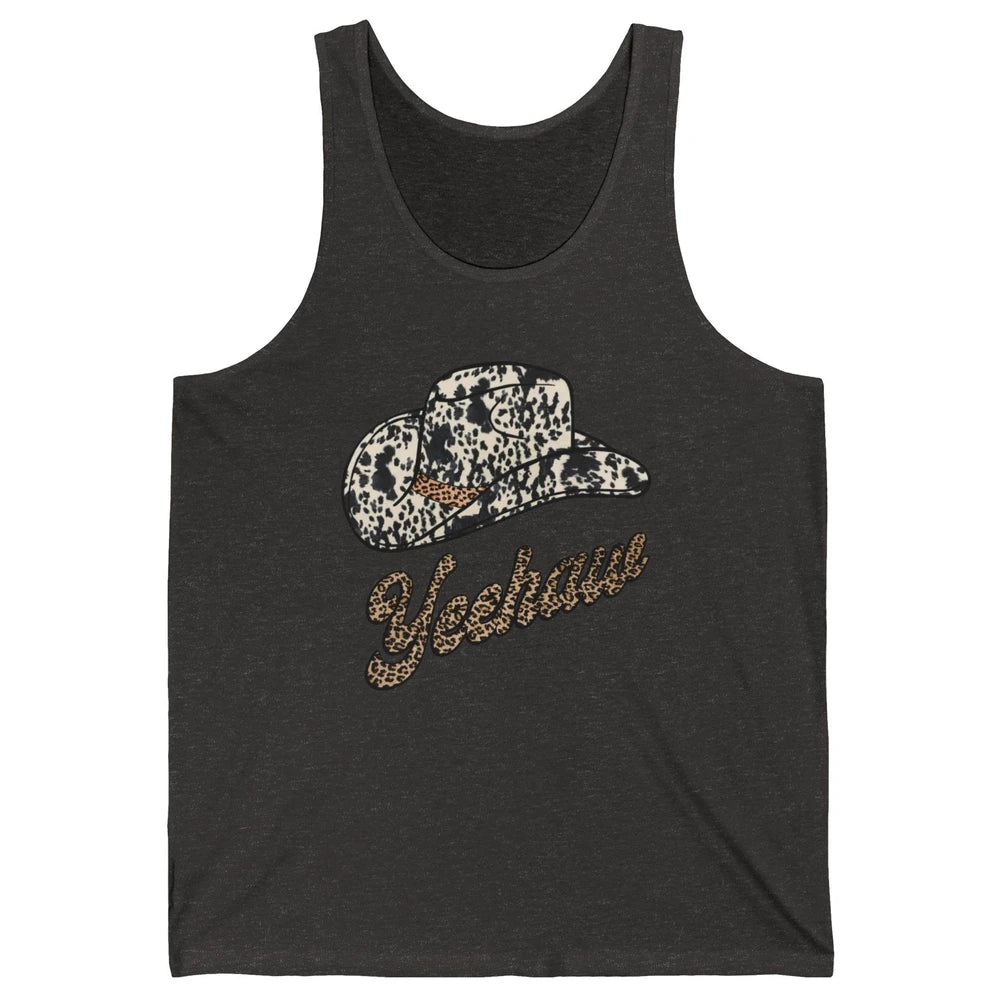 Retro Cowboy Yeehaw Leopard Howdy Hat Western Cowgirls Gift Unisex Jersey Tank