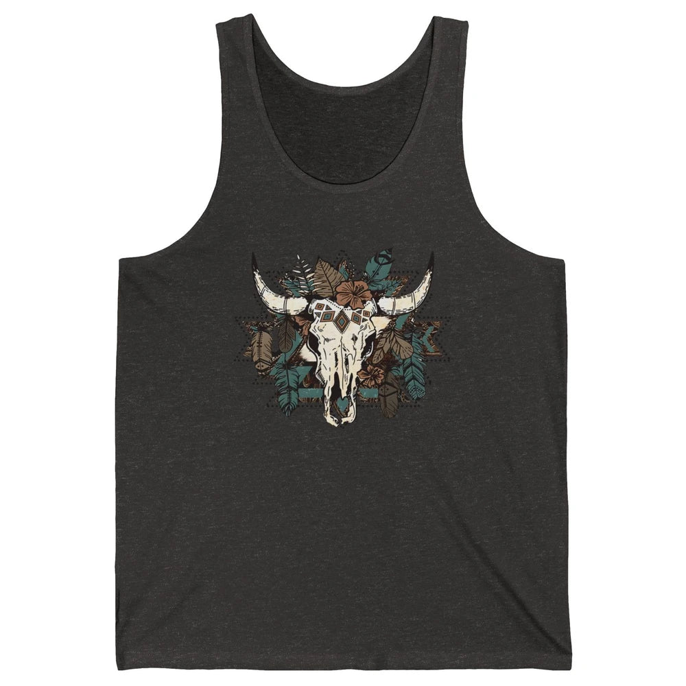 Retro Boho Bull Skull Aztec Desert Cactus Western Country Unisex Jersey Tank