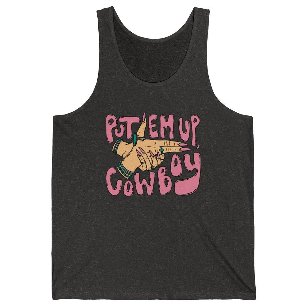 Retro Turquoise Cowgirl Hands Put 'Em Up Cowboy Western Girl Unisex Jersey Tank