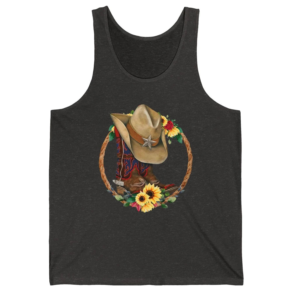 Retro Cowboy Boots Sunflower Let's Go Girls Western Cowgirls Unisex Jersey Tank