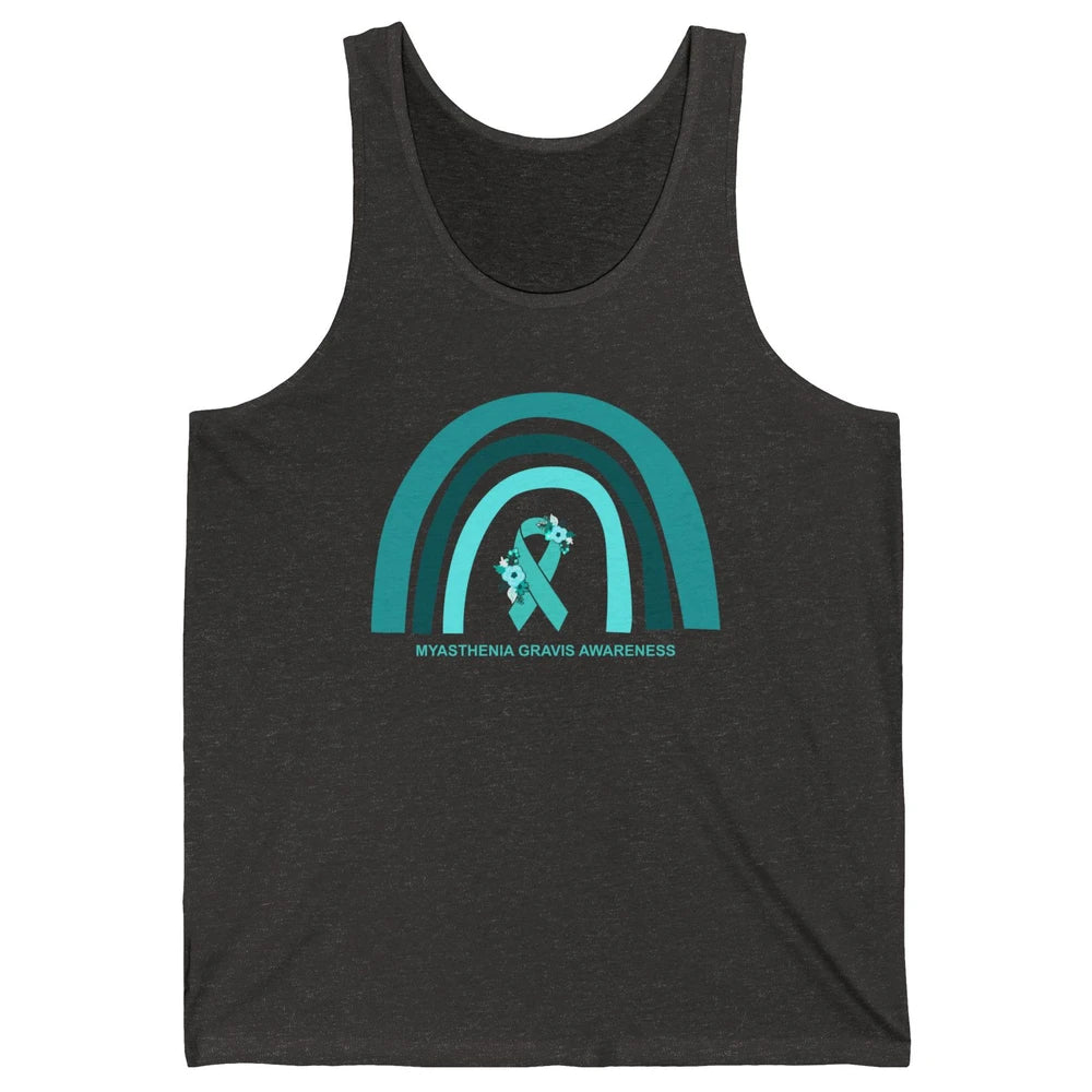 Myasthenia Gravis Awareness Floral Teal Ribbon Rainbow Unisex Jersey Tank
