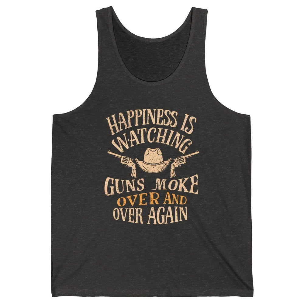 Happiness Is Watching Gunsmoke Over Retro Cowboy Hat Rodeo Howdy Western Country Unisex Jersey Tank