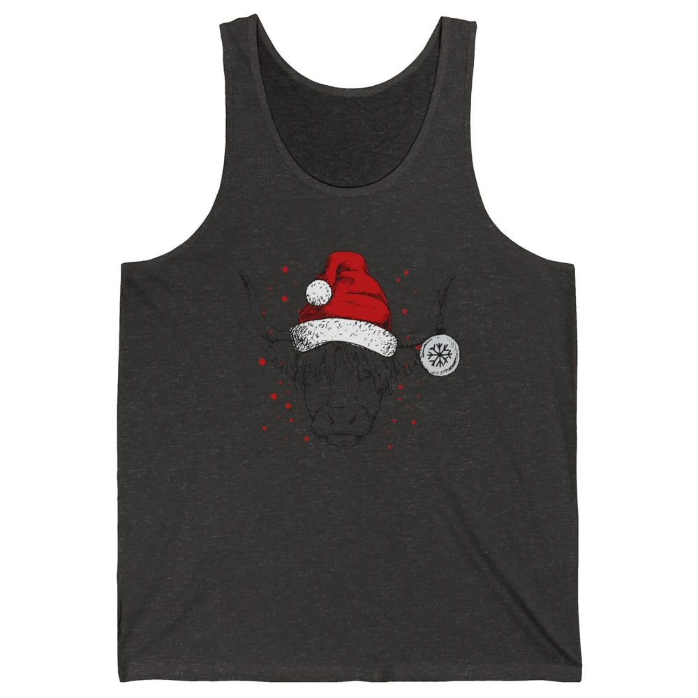 Cute Highland Cow Christmas With Santa Hat Western Xmas Cow Unisex Jersey Tank