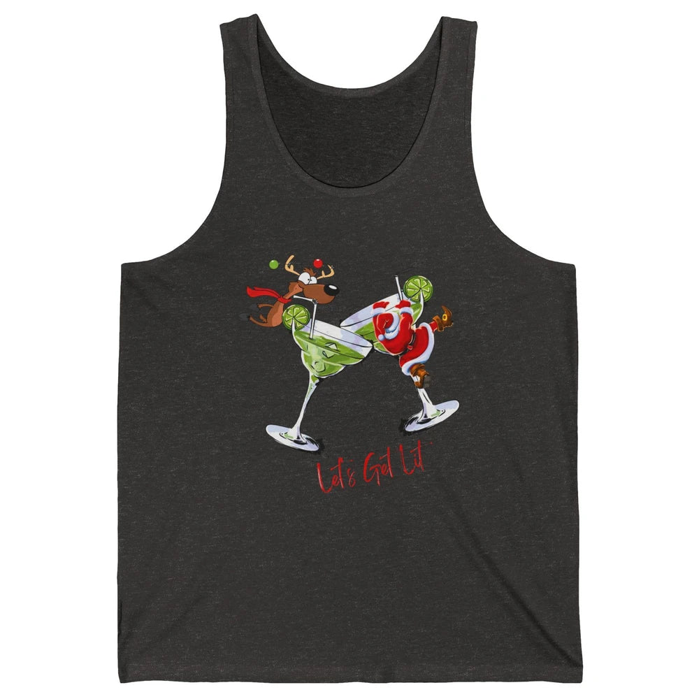 Party Santa & Reindeer Cocktail Glasses Let's Get Lit Xmas Unisex Jersey Tank