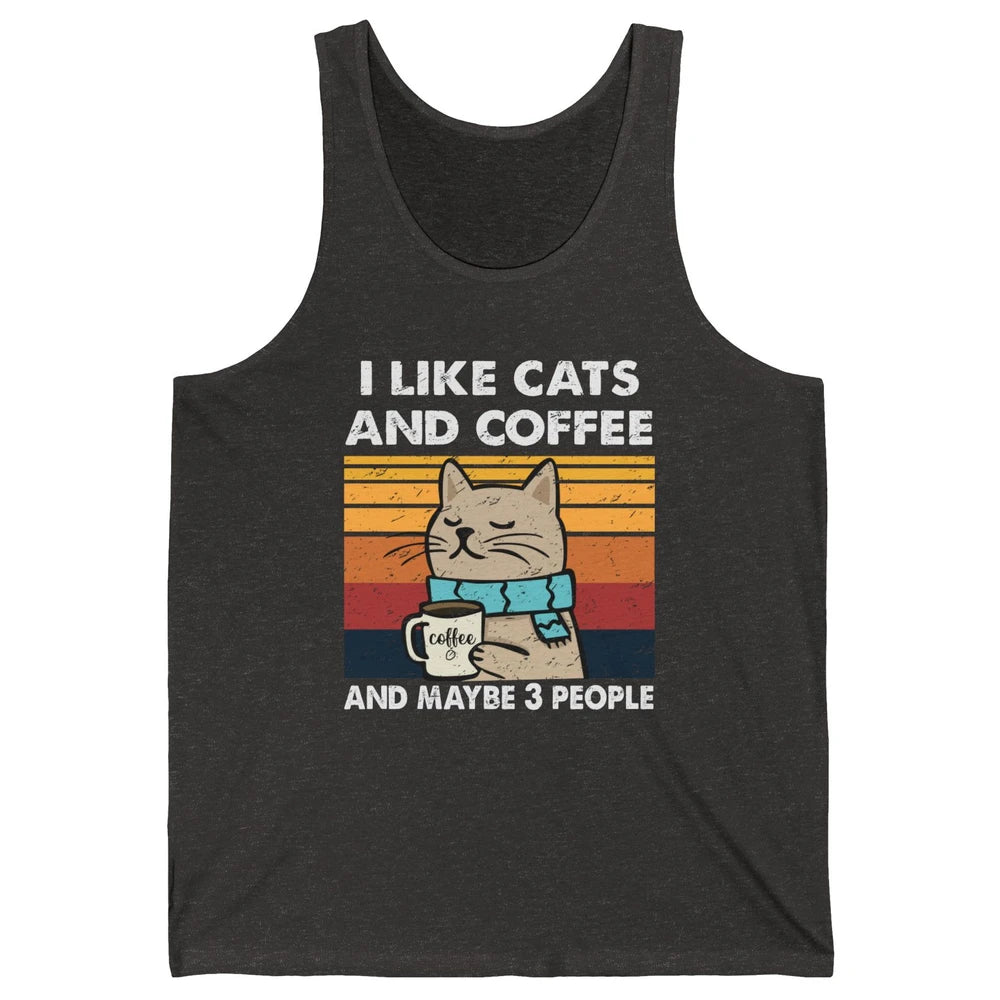 Retro Funny Fall Cat I Like Cats Coffee And Maybe 3 People Unisex Jersey Tank
