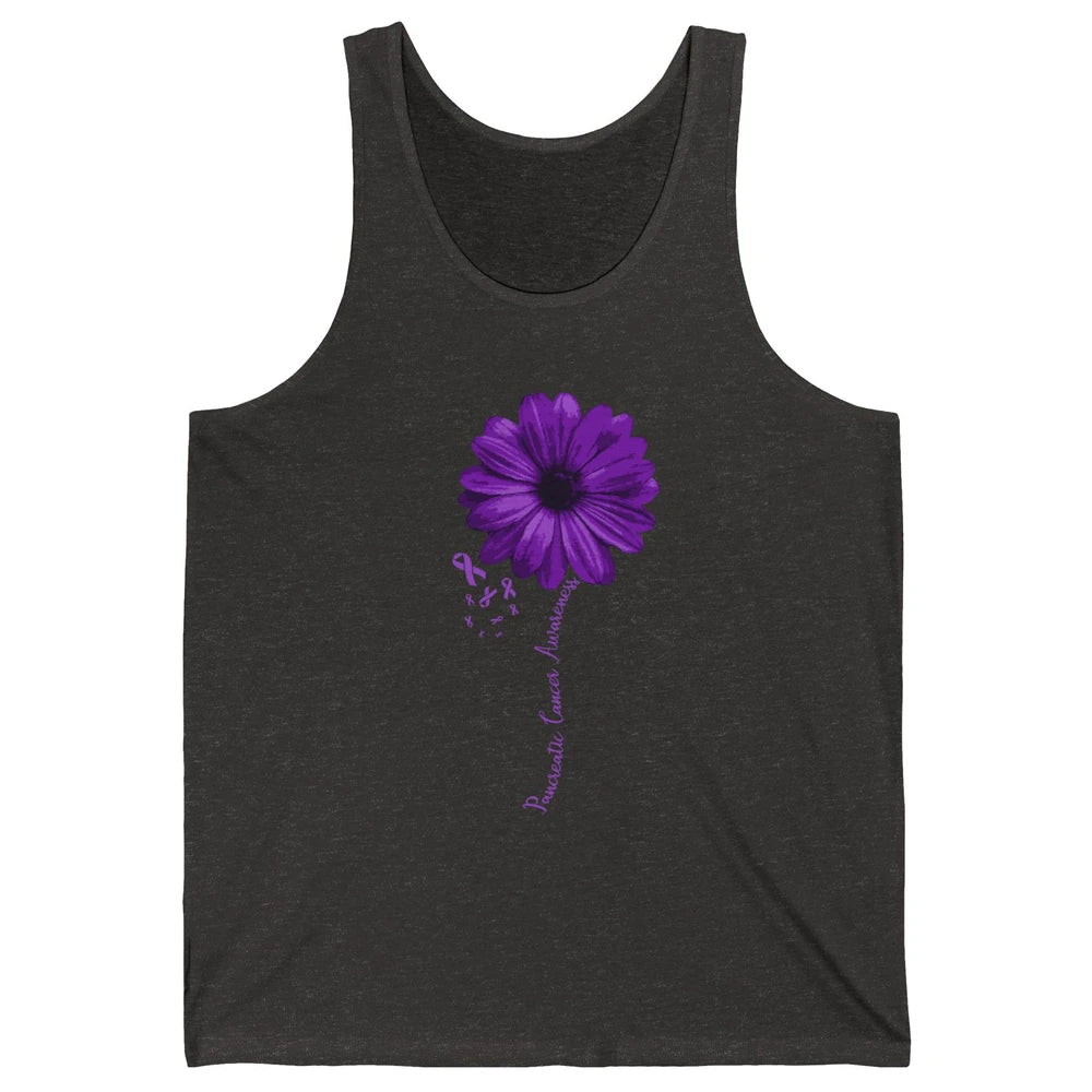 Pancreatic Cancer Awareness Purple Ribbon Daisy Flower Unisex Jersey Tank