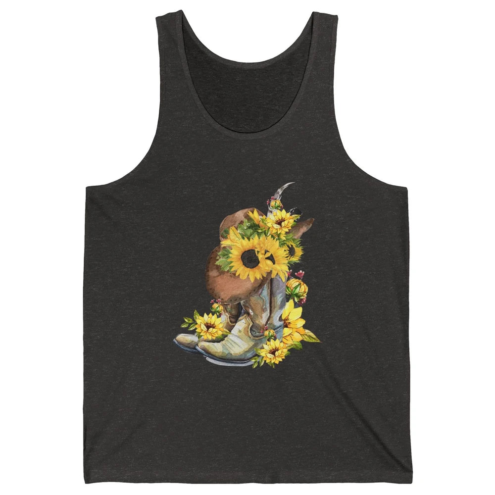 Retro Cowboy Boots Sunflower Let's Go Girls Western Cowgirls Unisex Jersey Tank