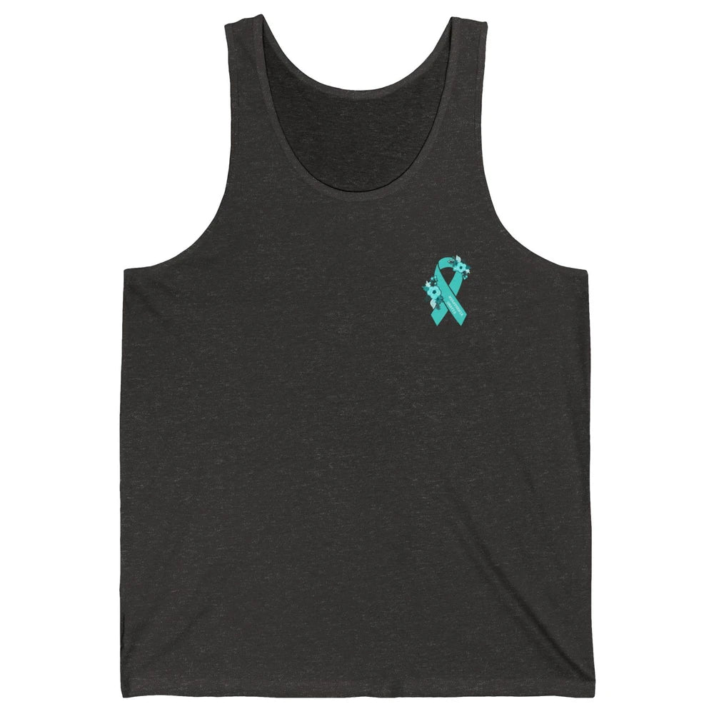 Myasthenia Gravis Awareness Floral Teal Ribbon Pocket Size Unisex Jersey Tank