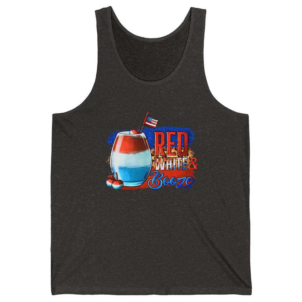 Red White & Booze Leopard US Flag 4th of July American Booze Unisex Jersey Tank
