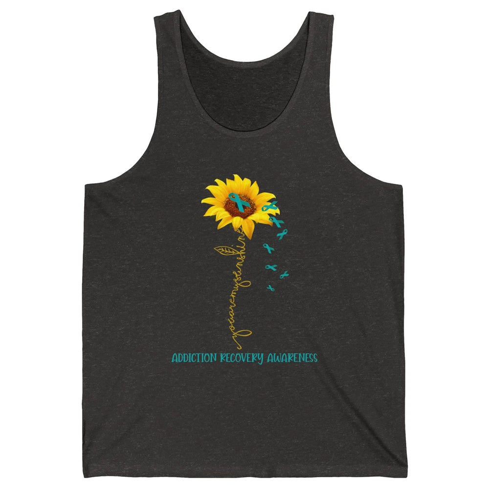 Addiction Recovery Awareness Teal Ribbon Sunflower Unisex Jersey Tank