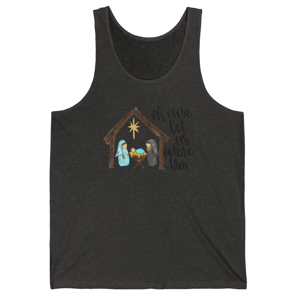 Retro Christmas Church Oh Come Let Us Adore Him Hand Drawing Unisex Jersey Tank