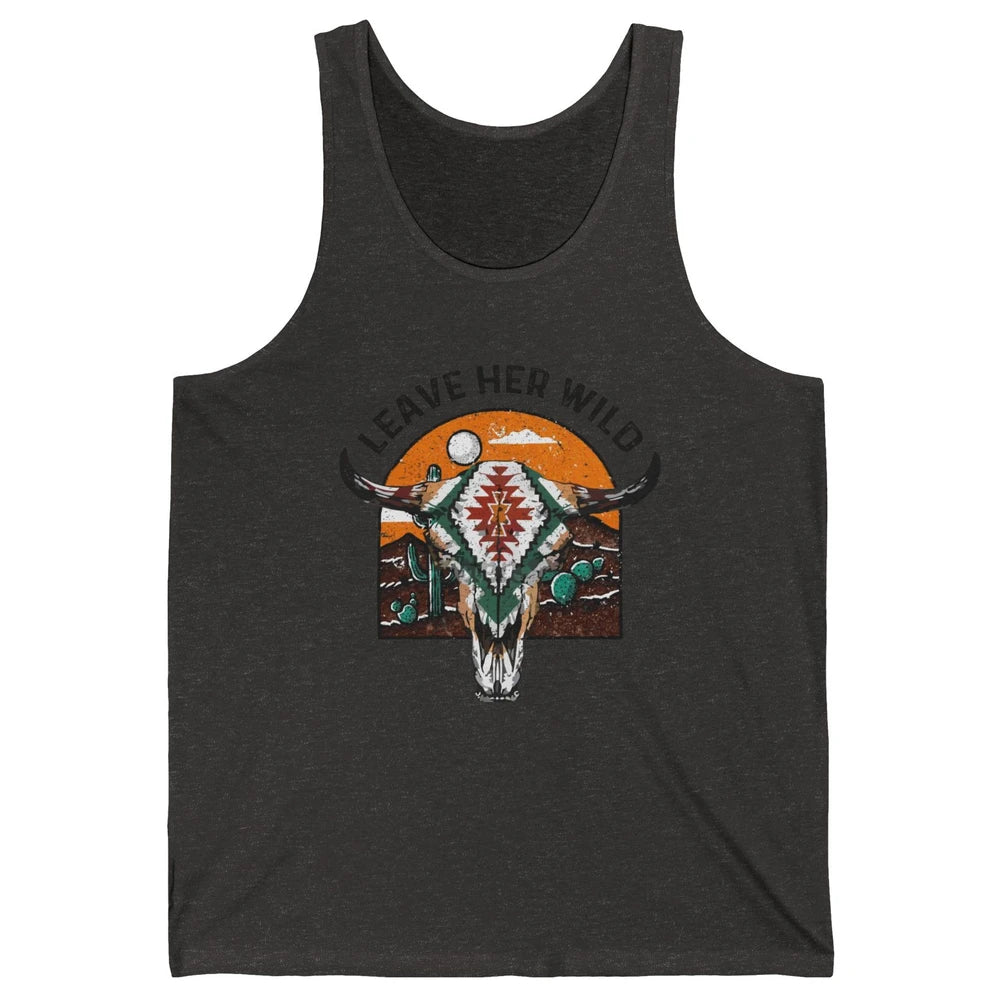 Retro Desert Boho Bull Skull Leave Her Wild Western Country Unisex Jersey Tank