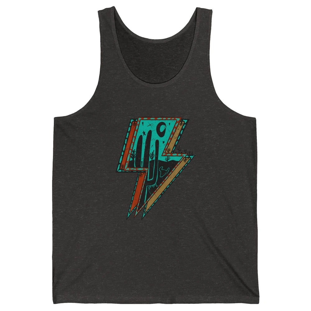 Retro Desert Cactus Night Turquoise Lightning Bolt Western Unisex Jersey Tank