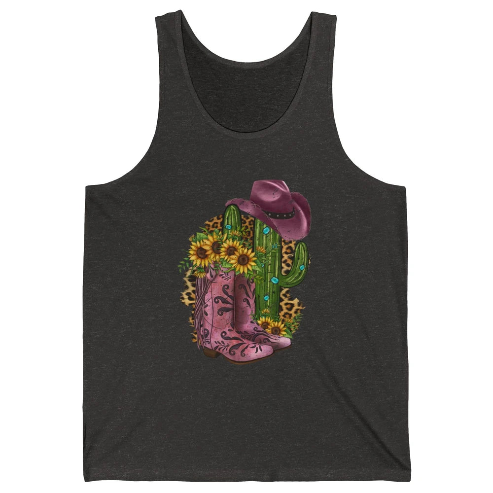 Retro Cowboy Boots & Hat Sunflower Let's Go Girls Cowgirls Unisex Jersey Tank
