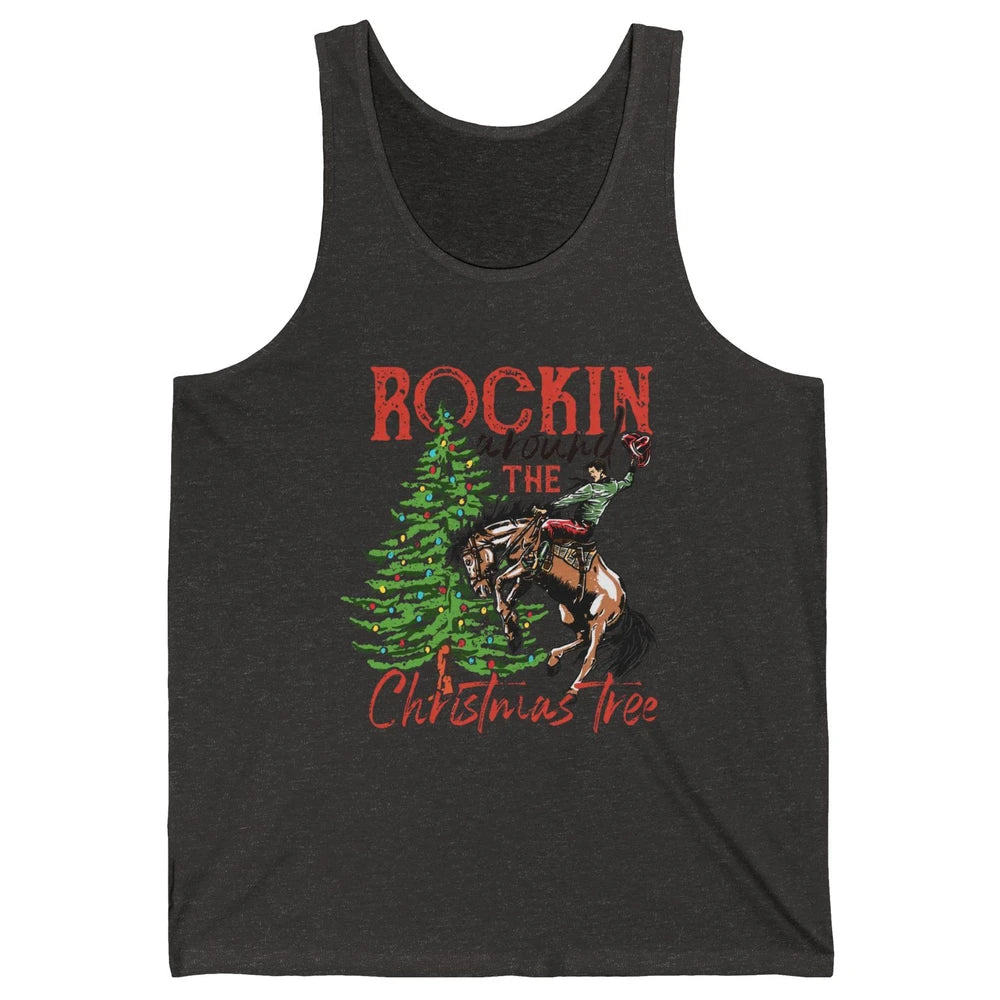 Funny Cowboy Horsing Rocking Around Christmas Tree Western Unisex Jersey Tank