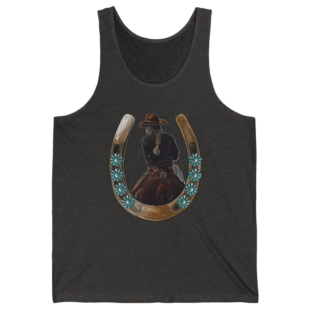 Retro Cowgirl Horseshoe Rodeo Western Cowgirl Peace Lovers Unisex Jersey Tank