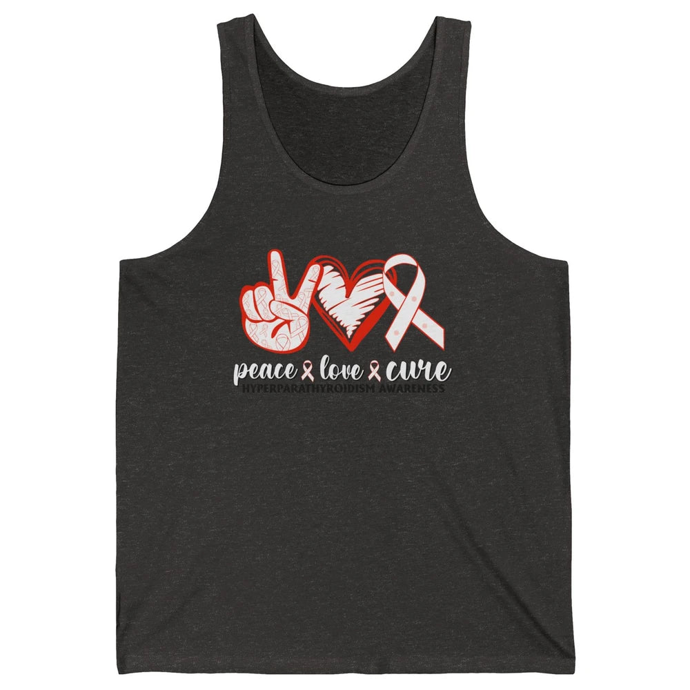 Hyperparathyroidism Awareness Red Ribbon Peace Love Cure Unisex Jersey Tank