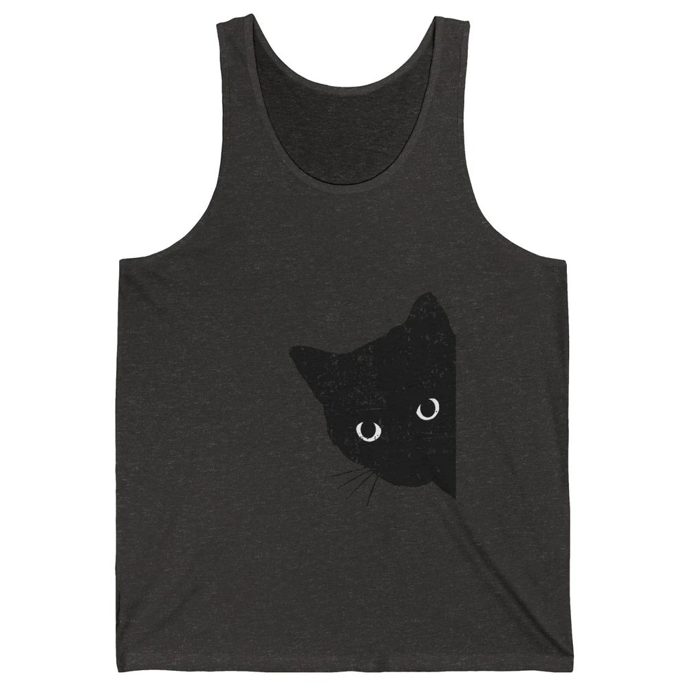 Funny Retro Black Cat Peeking Ew People Anti Social Cat Unisex Jersey Tank