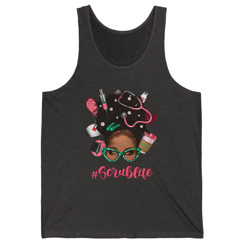 Afro Melanin Messy Bun Nurse Scrub Life CNA Appreciation Unisex Jersey Tank