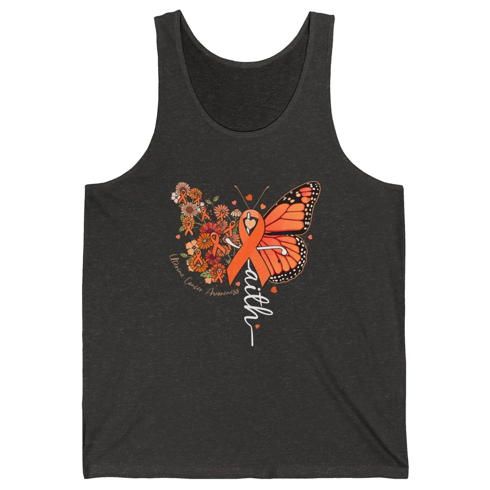 Peach Floral Butterfly Cross Faith Uterine Cancer Awareness Unisex Jersey Tank