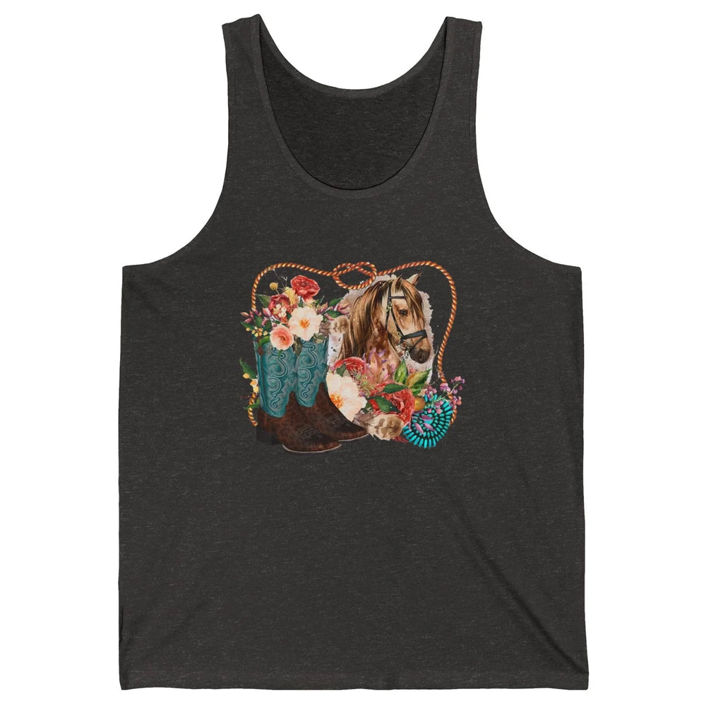 Retro Floral Cowboy Boots And Horse Western Country Cowgirl Unisex Jersey Tank