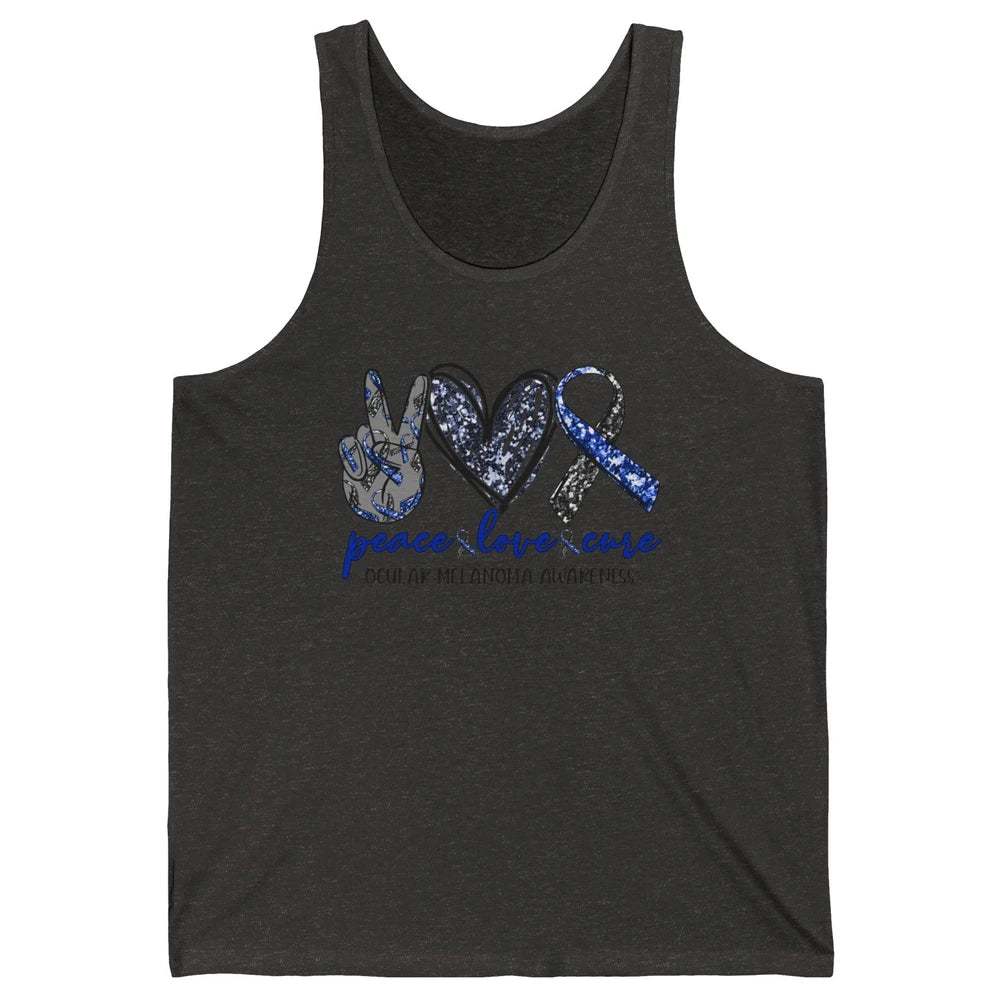 Ocular Melanoma Awareness Peace Love Cure Blue Ribbon Unisex Jersey Tank