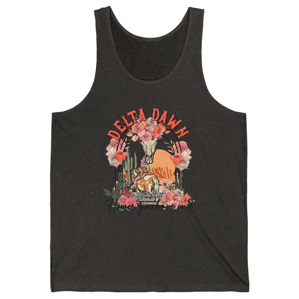 Retro Bull Skull Desert Cowgirl Delta Dawn Western Country Unisex Jersey Tank