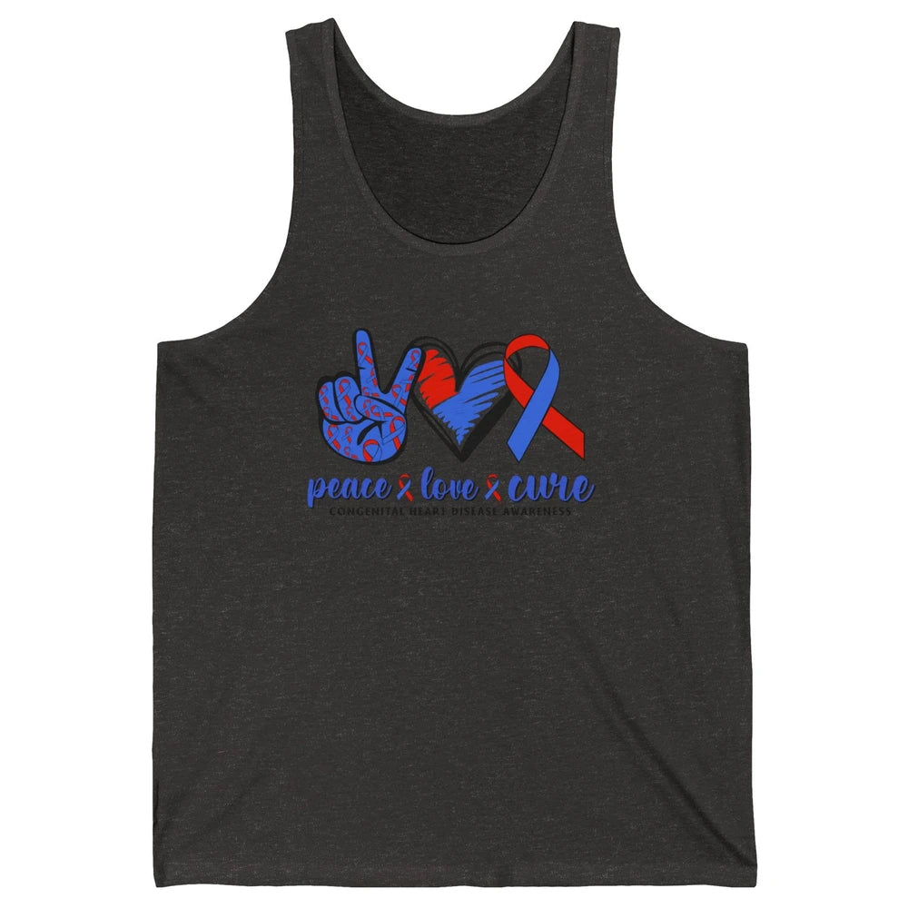 Congenital Heart Disease Blue Red Ribbon Peace Love Cure CHD Unisex Jersey Tank