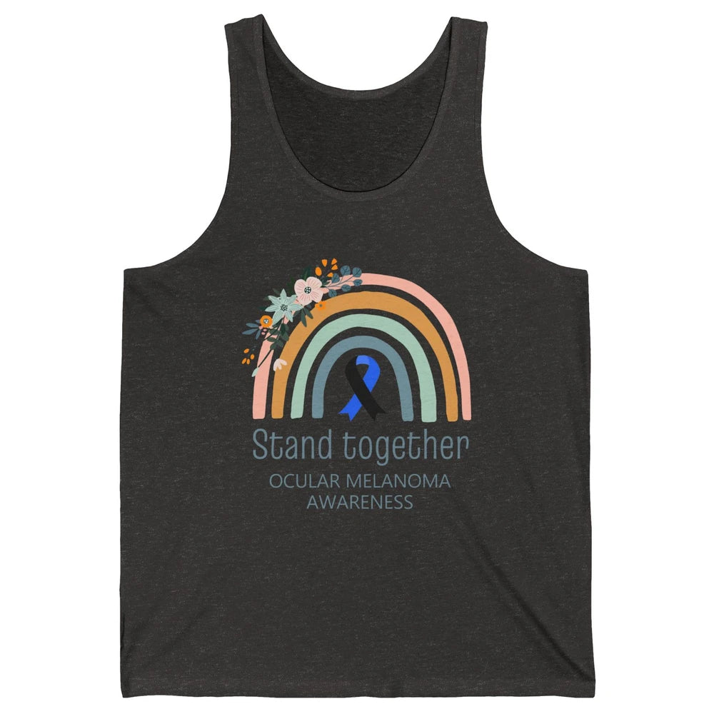 Ocular Melanoma Awareness Rainbow Floral Black Blue Ribbon Unisex Jersey Tank