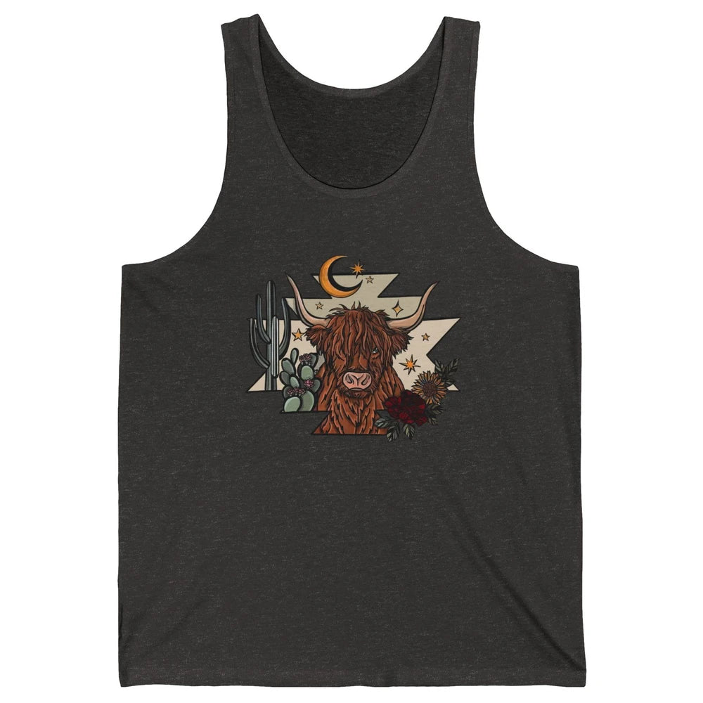 Retro Desert Cactus Highland Cow Western Country Cow Spirit Unisex Jersey Tank