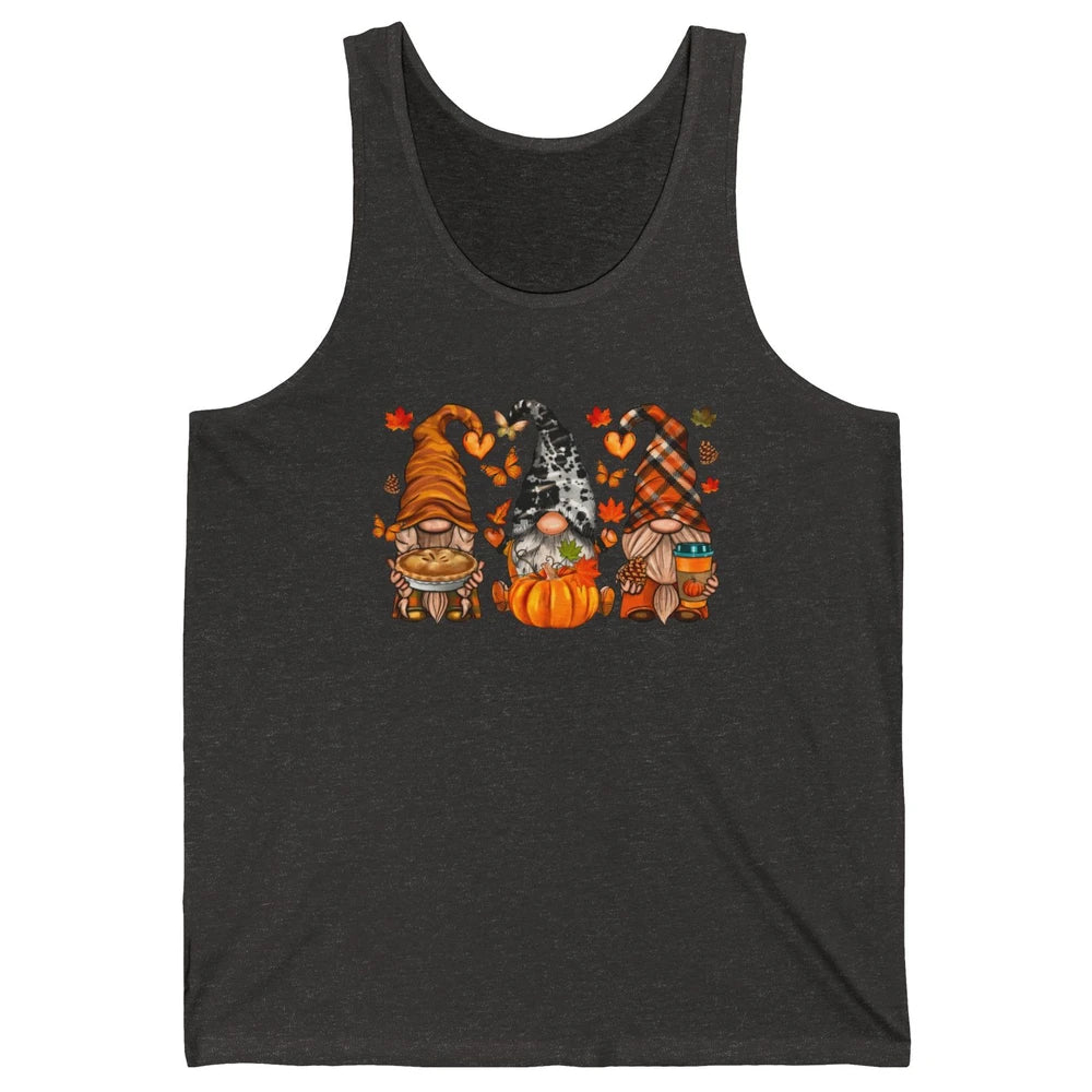 Retro Fall Gnomies Pumpkin Falling Leaves Thanksgiving Gnome Unisex Jersey Tank