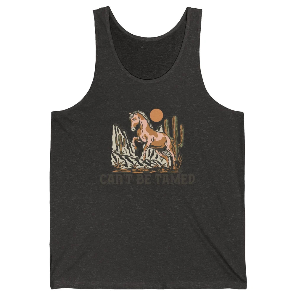 Retro Horse Desert Cactus Sunset Can't Be Tamed Western Unisex Jersey Tank