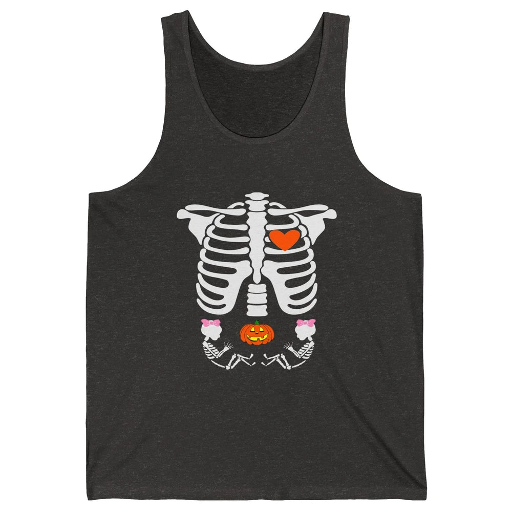 Pregnant Halloween Skeleton Baby Twins Witch Pumpkin Costume Unisex Jersey Tank