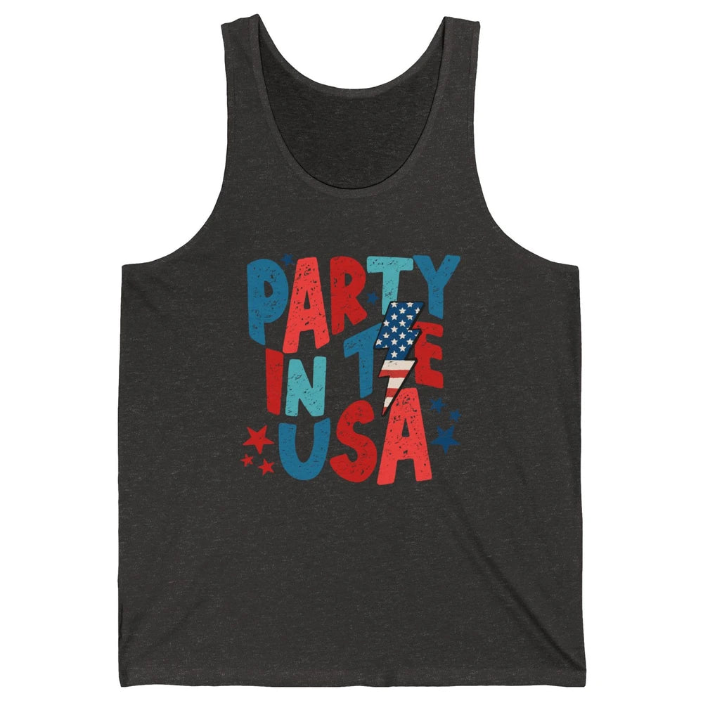 Party In The USA US Flag Lightning Bolt July 4th US Patriot Unisex Jersey Tank