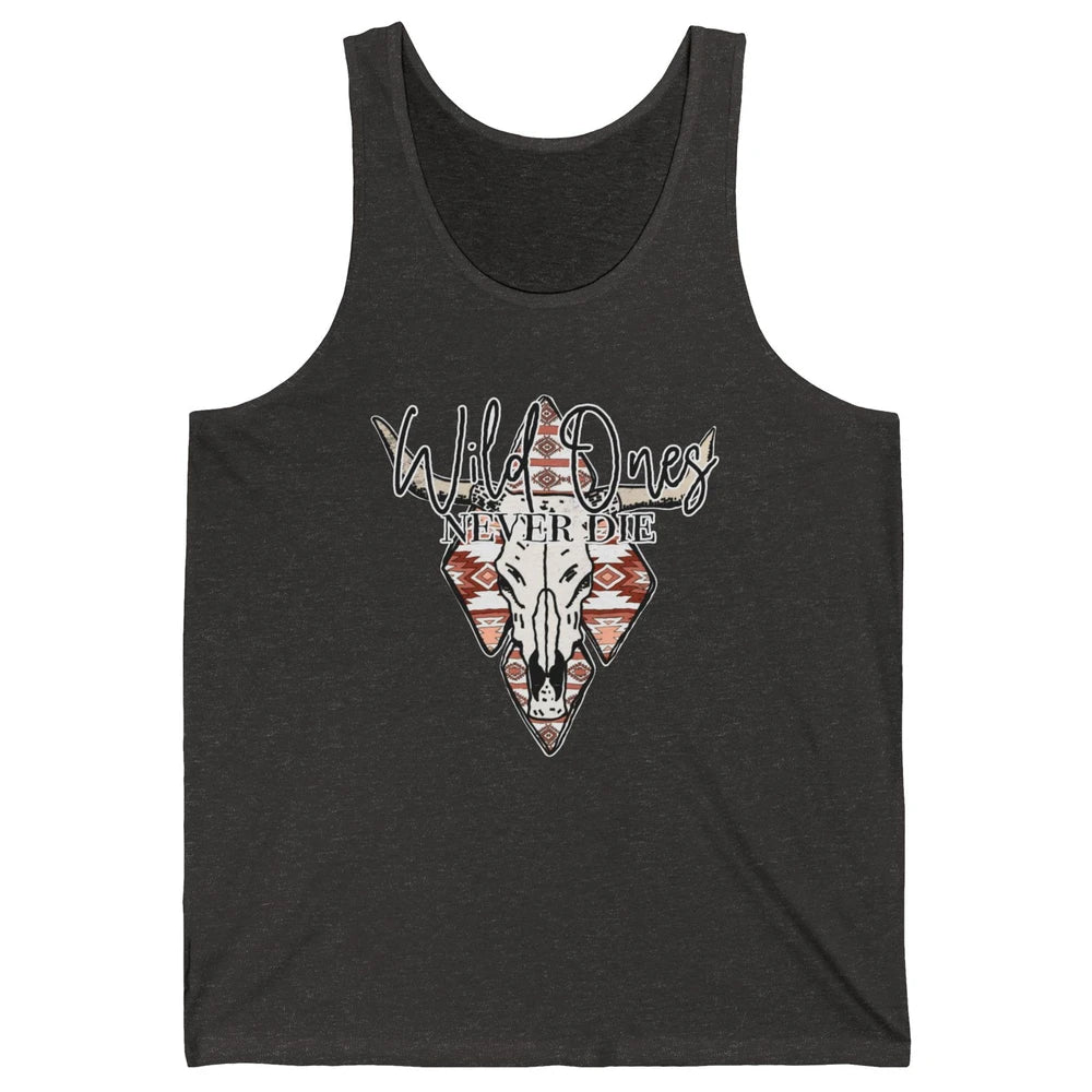 Retro Bull Skull Aztec Wild Ones Never Die Western Country Unisex Jersey Tank