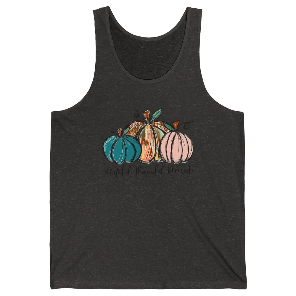 Grateful Thankful Blessed Doodle Pumpkin Fall Thanksgiving Unisex Jersey Tank