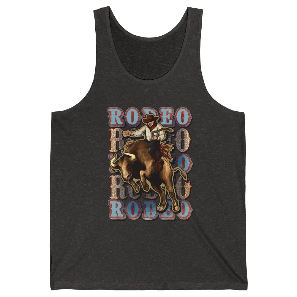 Leopard Cowboy Bull Riding Rodeo Dad Western Country Cowboy Unisex Jersey Tank