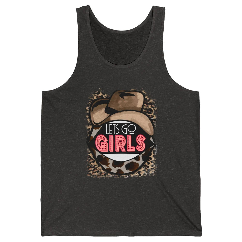 Retro Leopard Cowboy Hat Let's Go Girls Western Cowgirls Unisex Jersey Tank