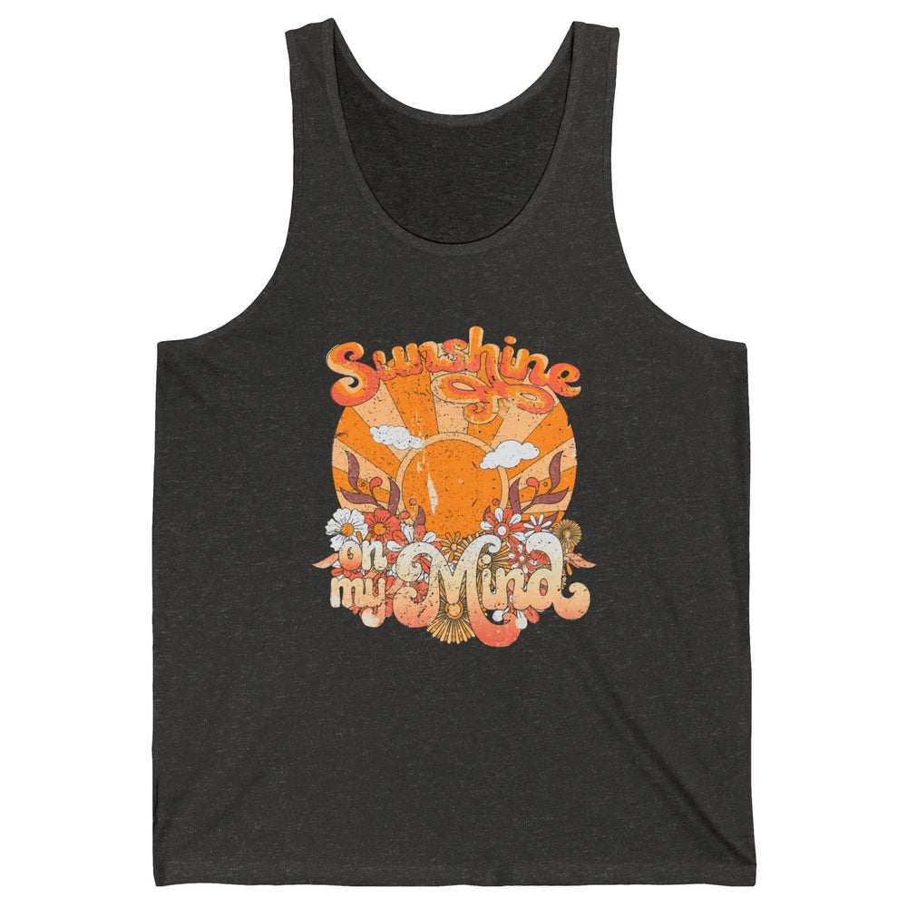 Retro Floral Rainbow Sunshine On My Mind Peace Hippie Girl Unisex Jersey Tank