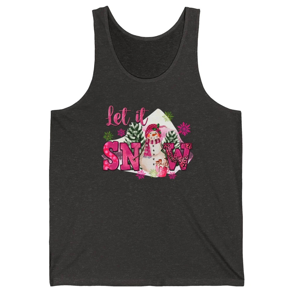Retro Pink Christmas Snowman Let It Snow Winter Cozy Season Unisex Jersey Tank