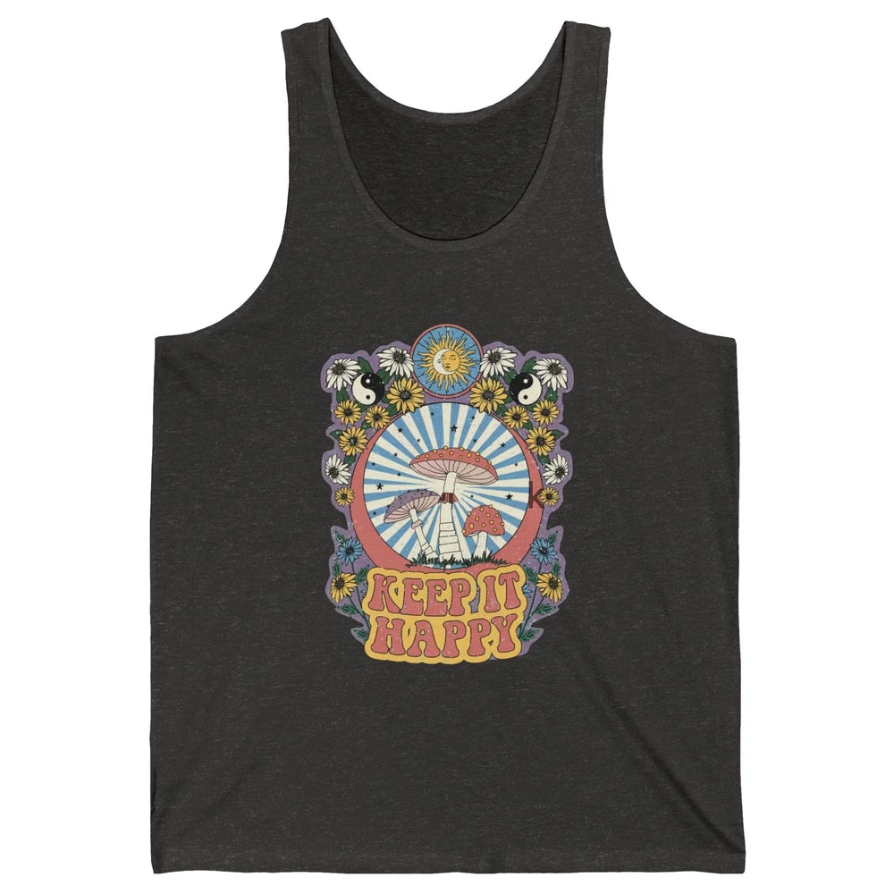 Retro Groovy Keep It Happy Mushroom Daisy Sun Positive Mind Unisex Jersey Tank
