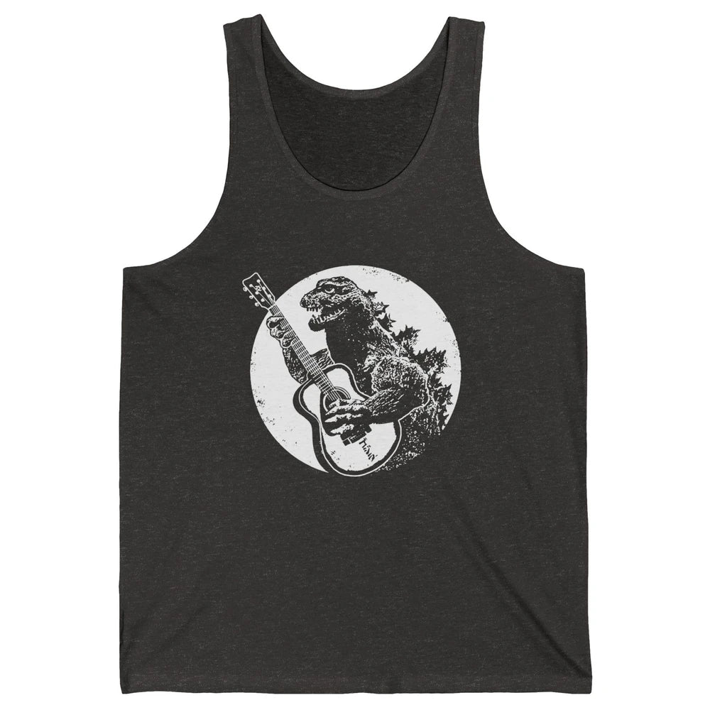Retro Dinosaur Playing Bass Guitar T-Rex Guitarist Musician Unisex Jersey Tank