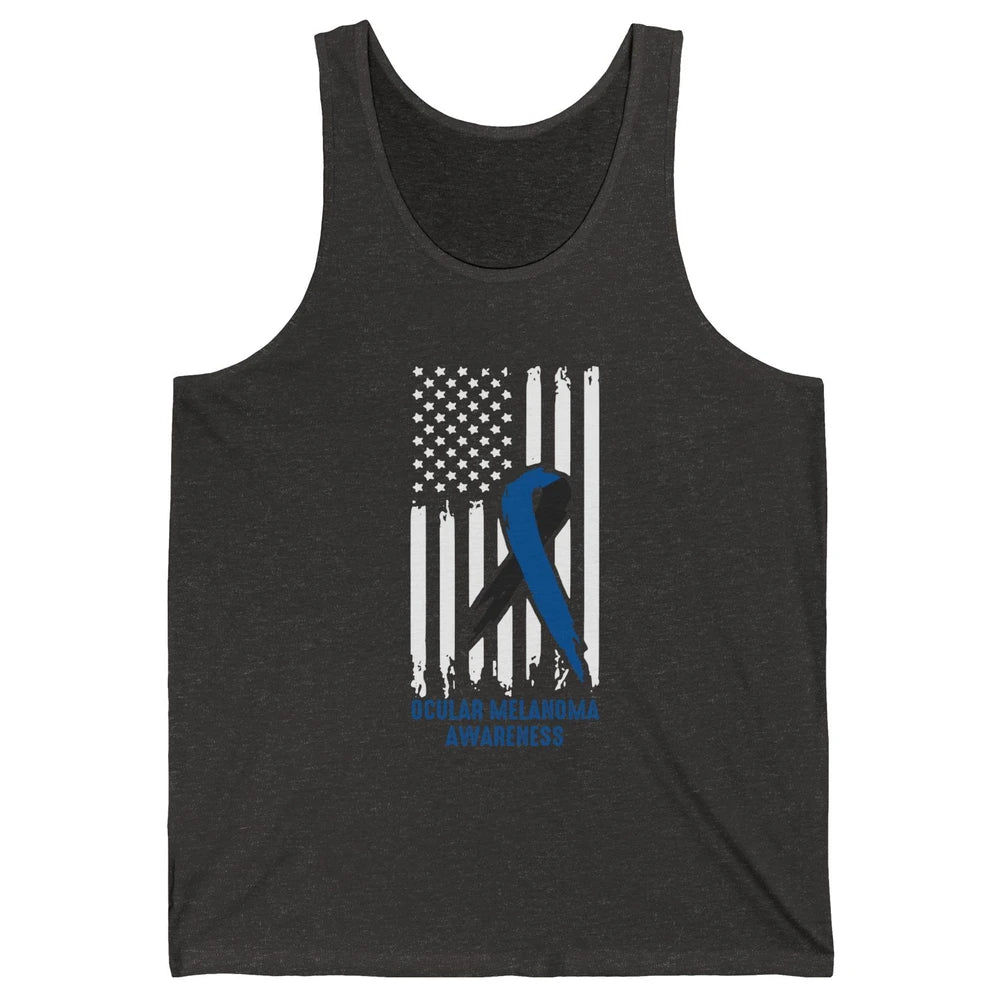 Ocular Melanoma Awareness Ribbon No One Fight Alone US Flag Unisex Jersey Tank