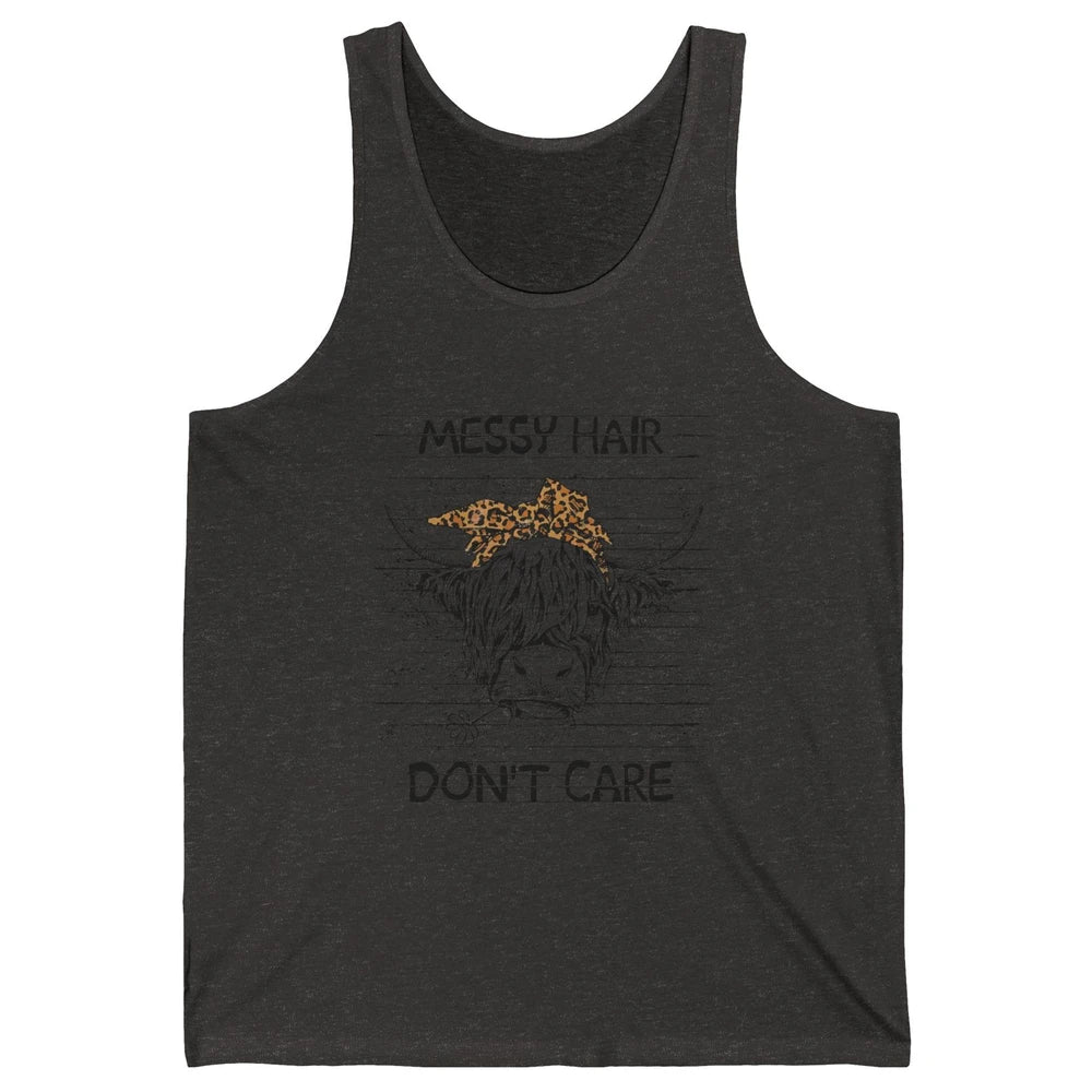 Highland Cow Leopard Bandana Messy Hair Don't Care Western Unisex Jersey Tank