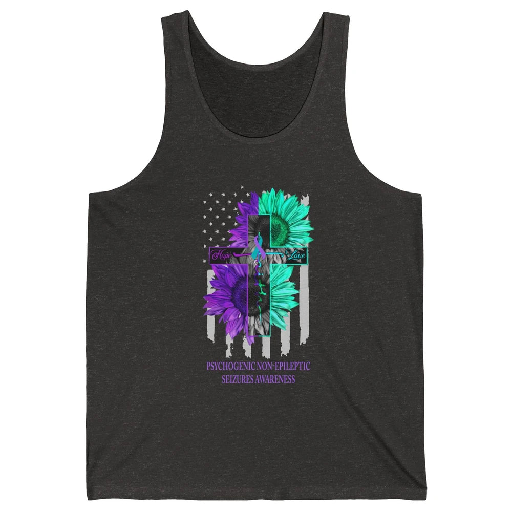 PNES Awareness Faith Hope Love Jesus Cross US Flag Ribbon Unisex Jersey Tank