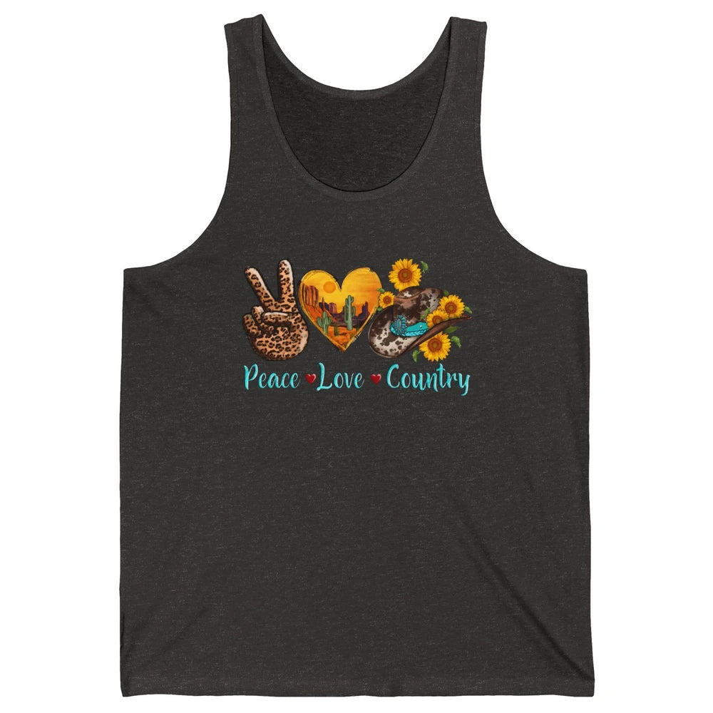 Retro Sunflower Peace Love Country Cowgirl Boots Western Unisex Jersey Tank