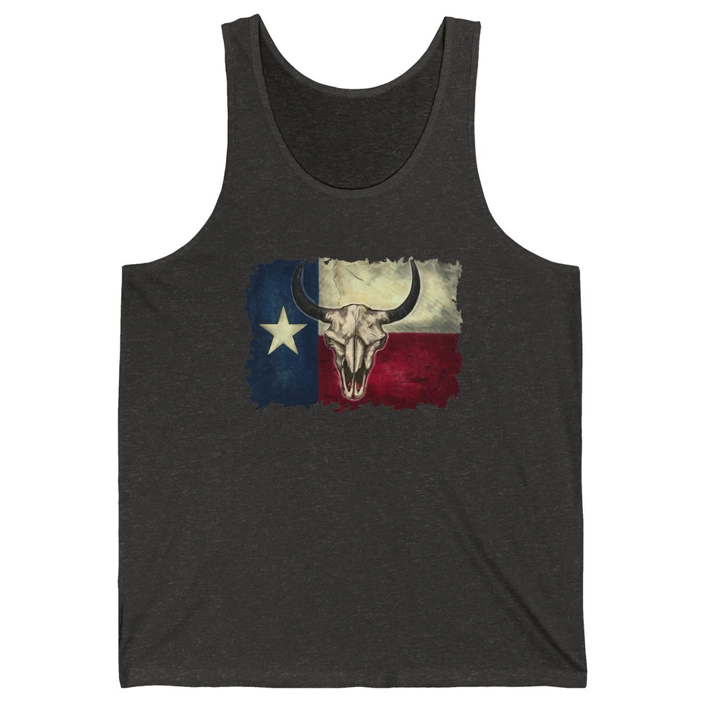 Retro Bull Skull Texas Map Western Country Cowboy Cowgirl Unisex Jersey Tank