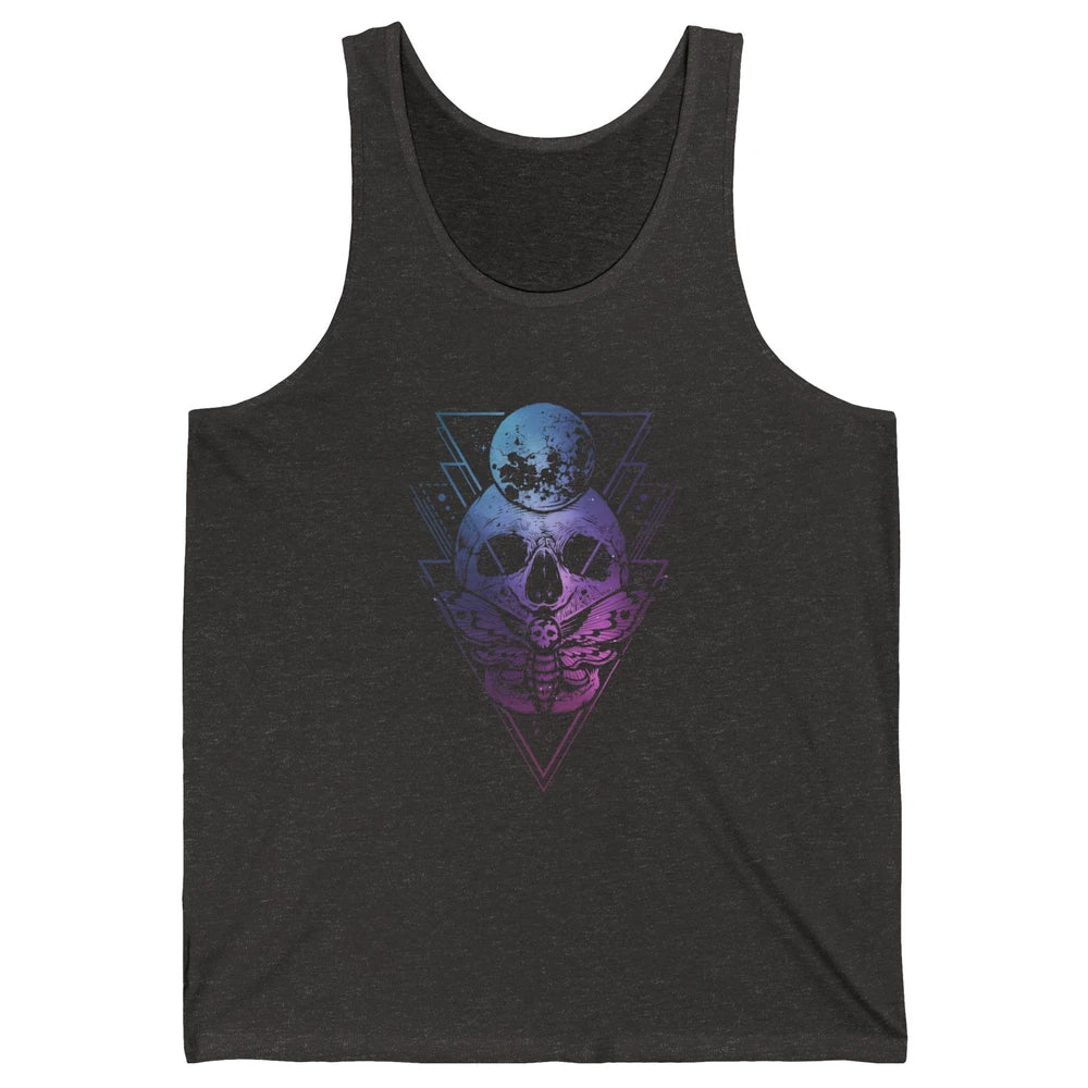 Moon Skull Wicca Crescent Lunar Moth Skeleton Halloween Goth Unisex Jersey Tank
